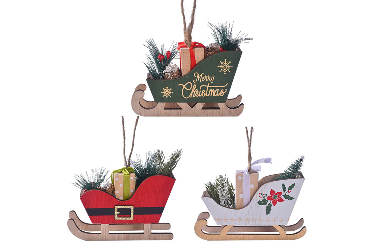 **Christmas Wooden Sleigh Ornament - Festive Decoration**