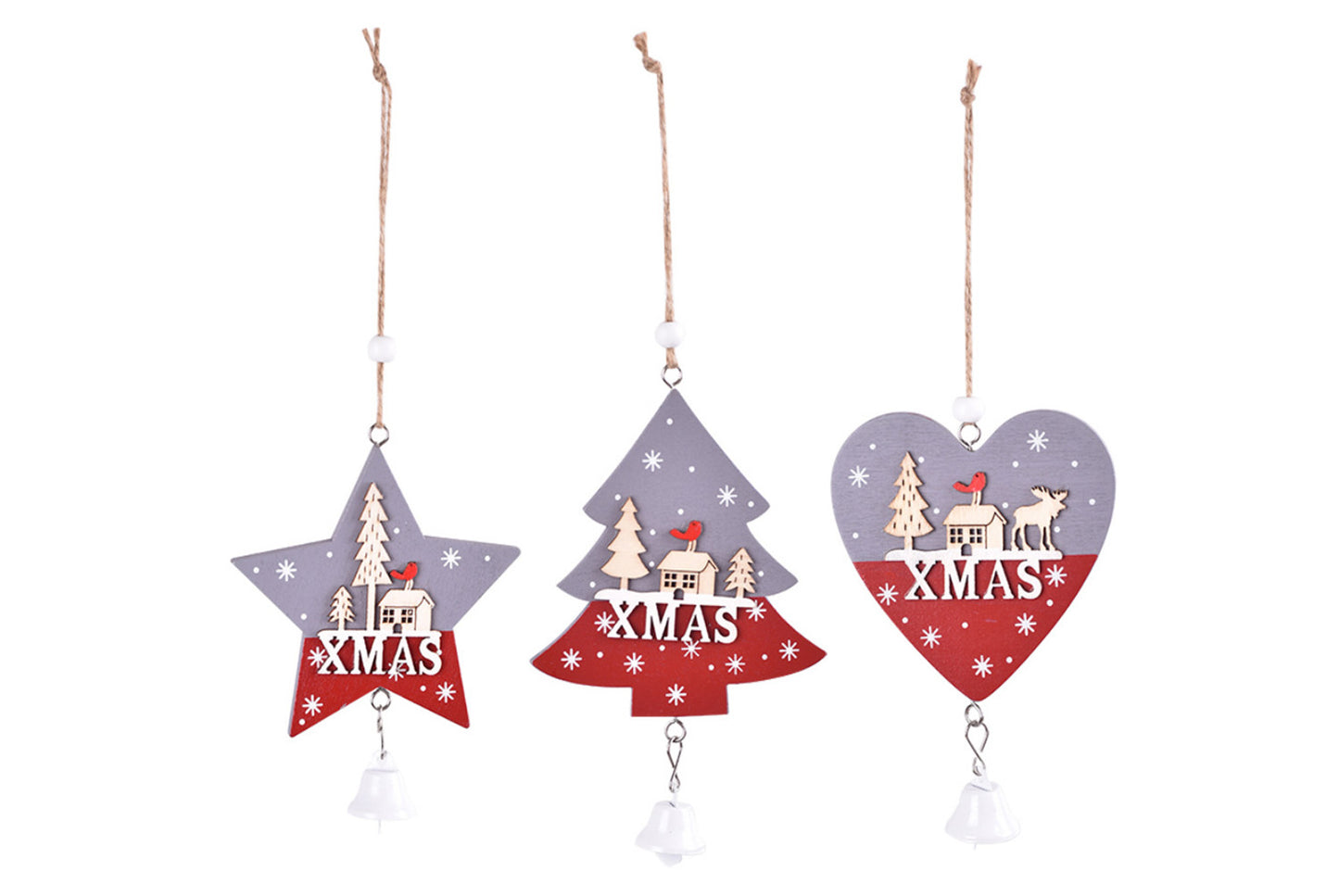 **Wooden Christmas Ornament Set - Classic Holiday Decoration**