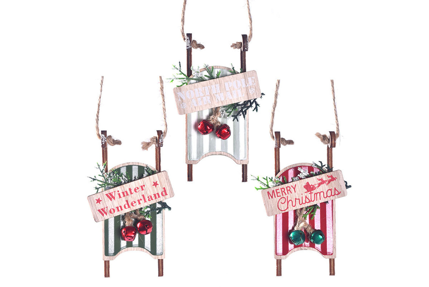 **Christmas Wooden Sleigh Ornament - Holiday Tree Decoration**