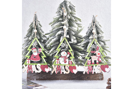 **Wooden Christmas Ornament Set - Painted Cartoon Decoration**