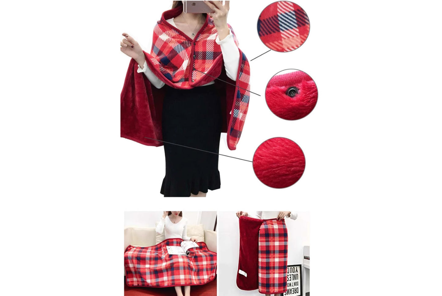 Multifunctional Flannel Shawl Blanket