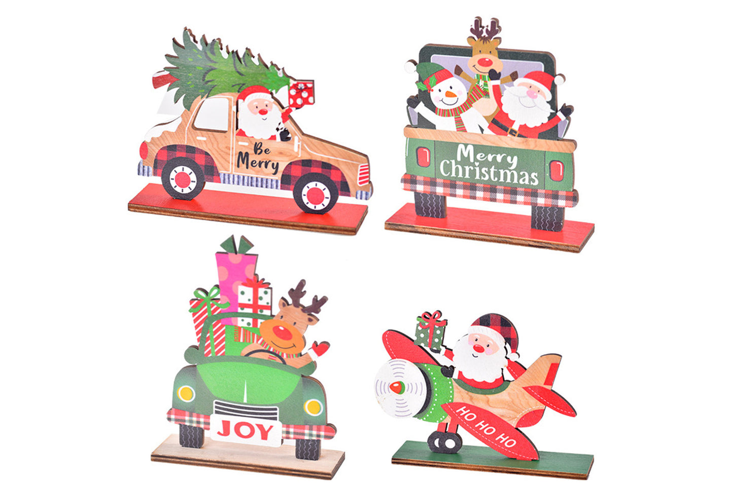 **New Christmas Wooden Assembled Ornaments - Painted Santa Claus, Car, and Plane Series**