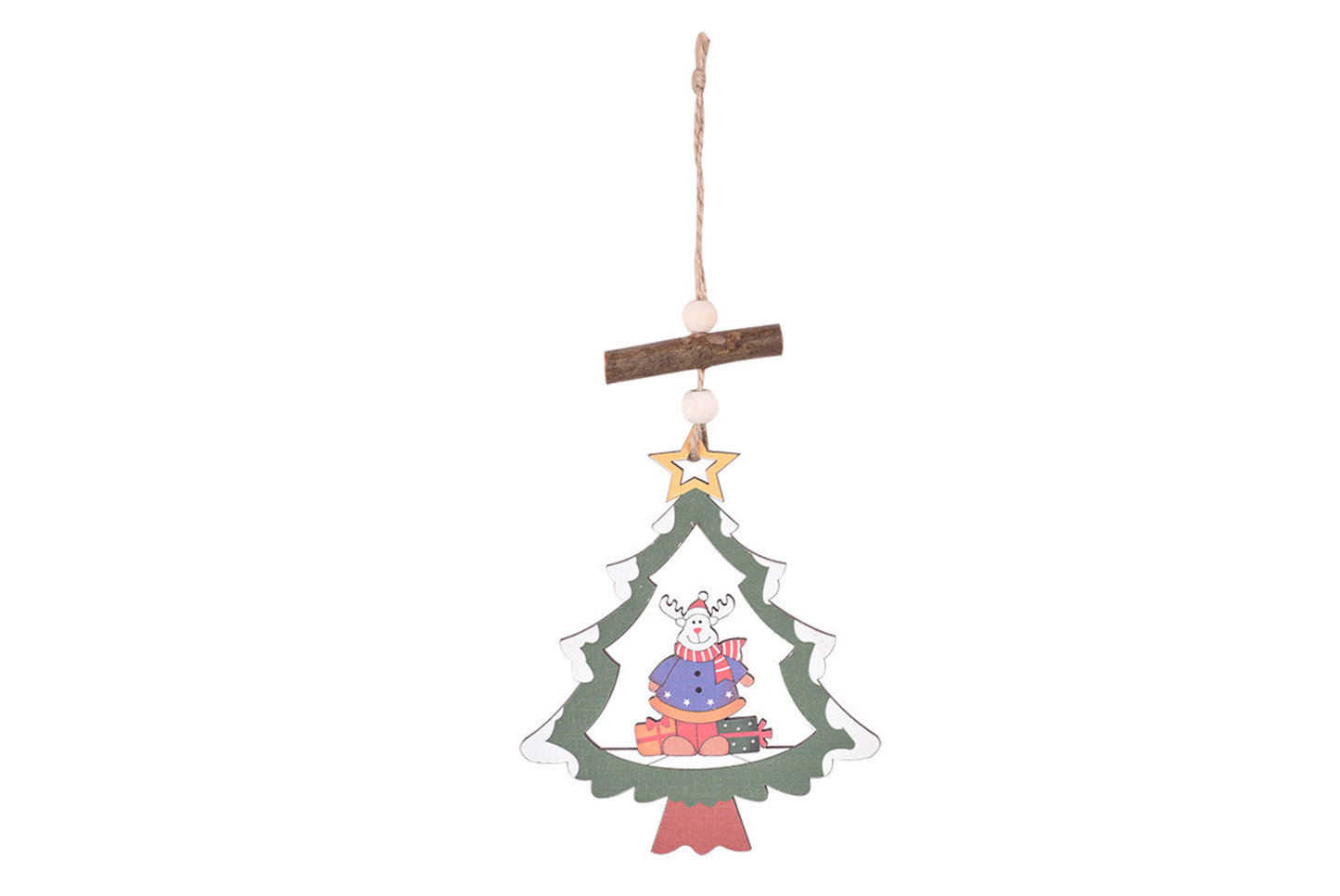 **Christmas Wooden Hollow Pendant - Cartoon Themed Tree Frame Decoration**