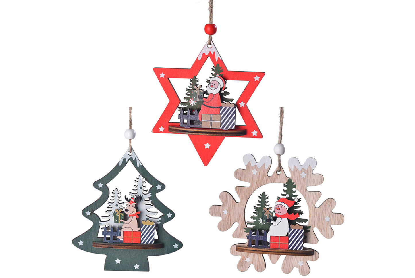 *Christmas Wooden 3D Ornament - Santa Claus, Snowman, and Deer Ornament*