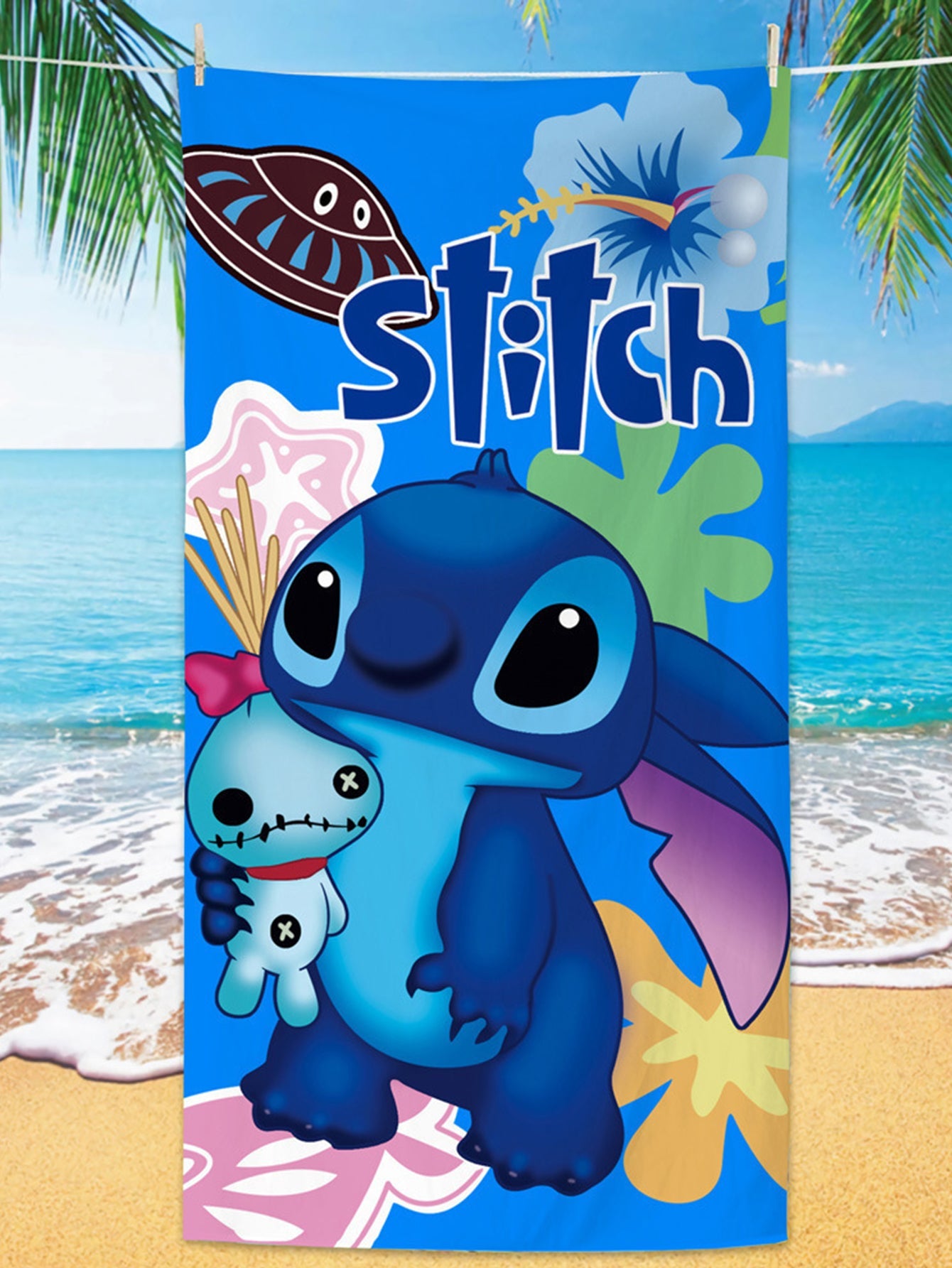 Cartoon Anime Stitch Printed Beach Towel