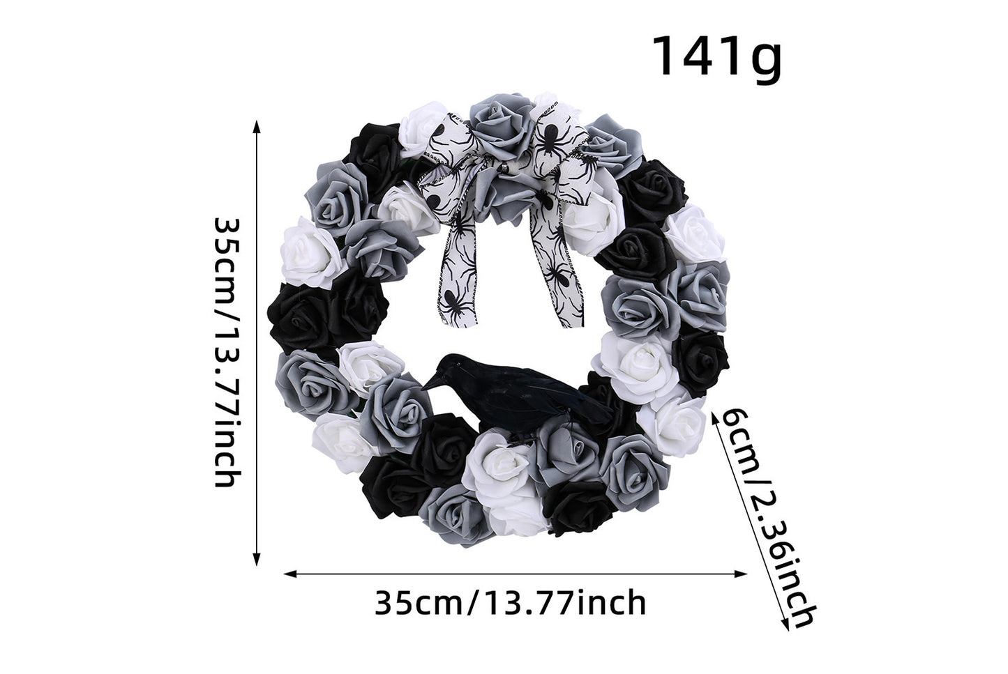 Black and White Rose and Crow Wreath