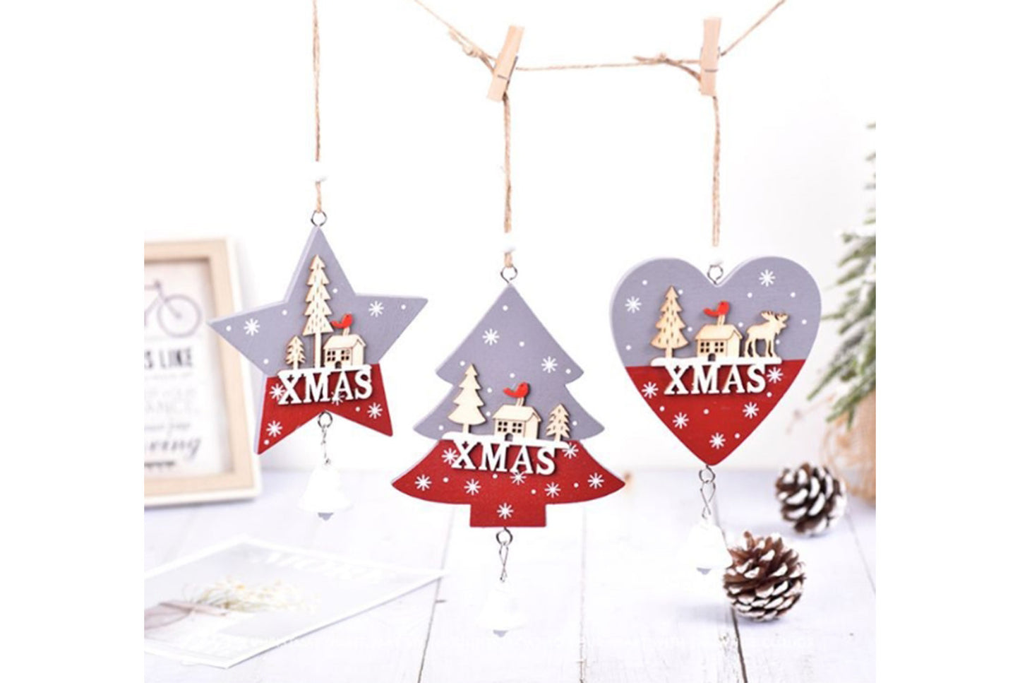 **Wooden Christmas Ornament Set - Classic Holiday Decoration**