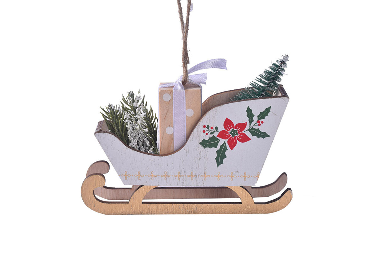 **Christmas Wooden Sleigh Ornament - Festive Decoration**