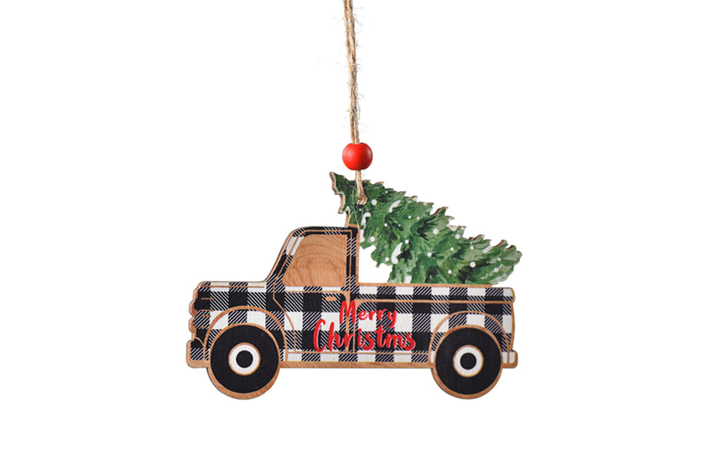 **Christmas Painted Wooden Car Ornament - Christmas Tree Decoration**