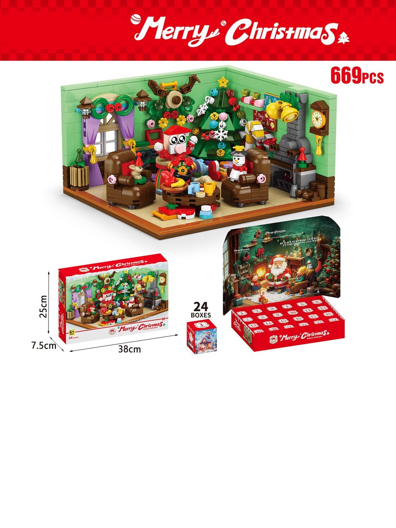 Christmas Building Block Countdown Calendar Blind Box Toy Set