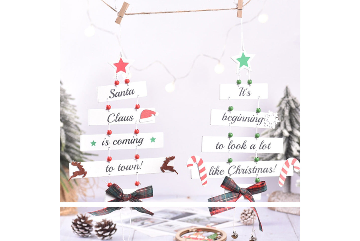 **Christmas Tree Shaped Wooden Ornament - Colorful Letter Ornament**