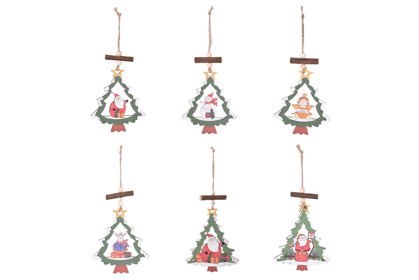 **Christmas Wooden Hollow Pendant - Cartoon Themed Tree Frame Decoration**