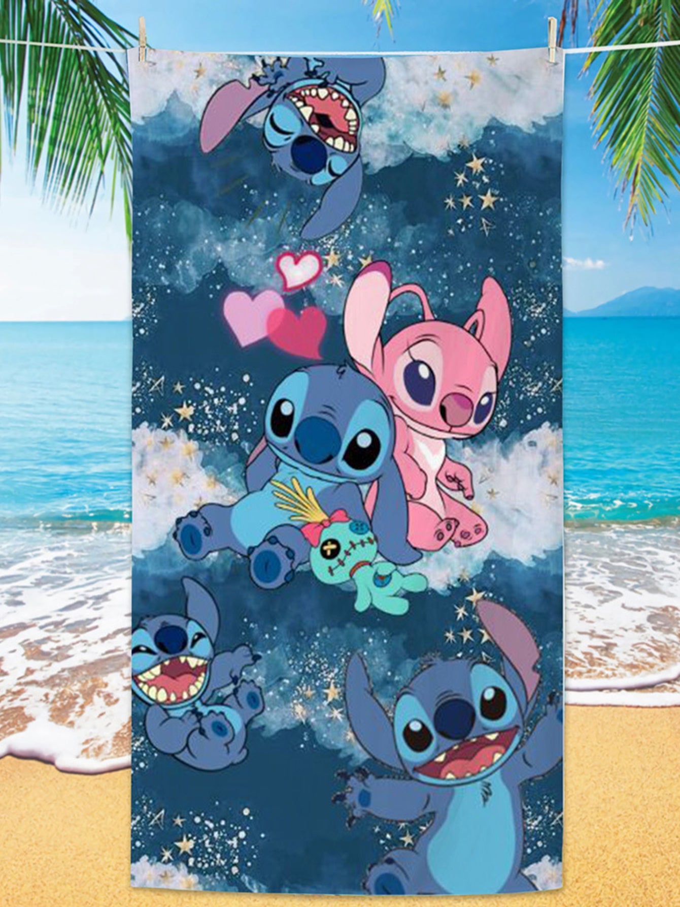 Cartoon Anime Stitch Printed Beach Towel