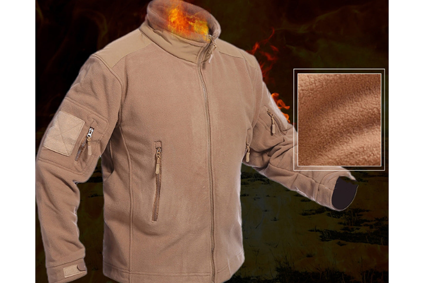 Men's Outdoor Insulated Fleece Jacket with Stand Collar