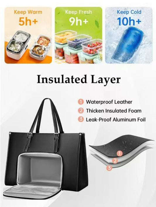 PU business handbag with insulated lunch compartment