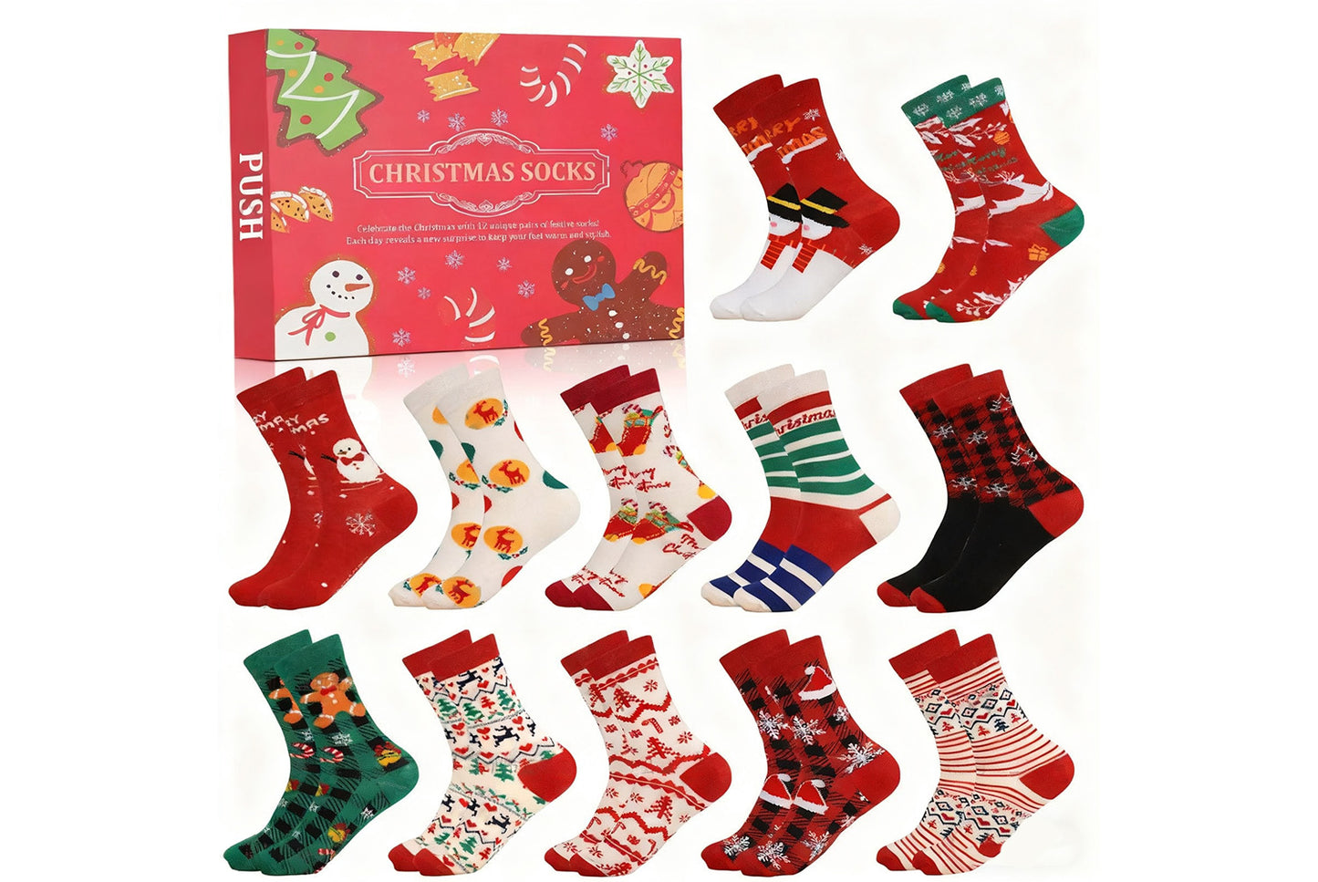 **Christmas Countdown Socks Blind Box | 12-Pair Mid-Cut Socks Gift Box**