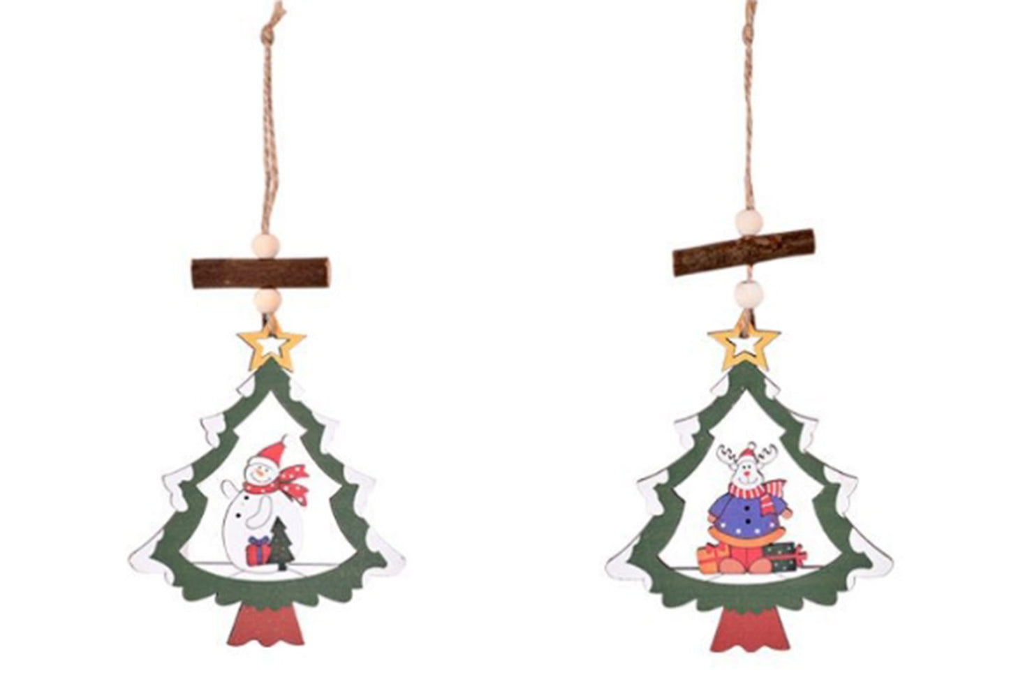 **Christmas Wooden Hollow Pendant - Cartoon Themed Tree Frame Decoration**