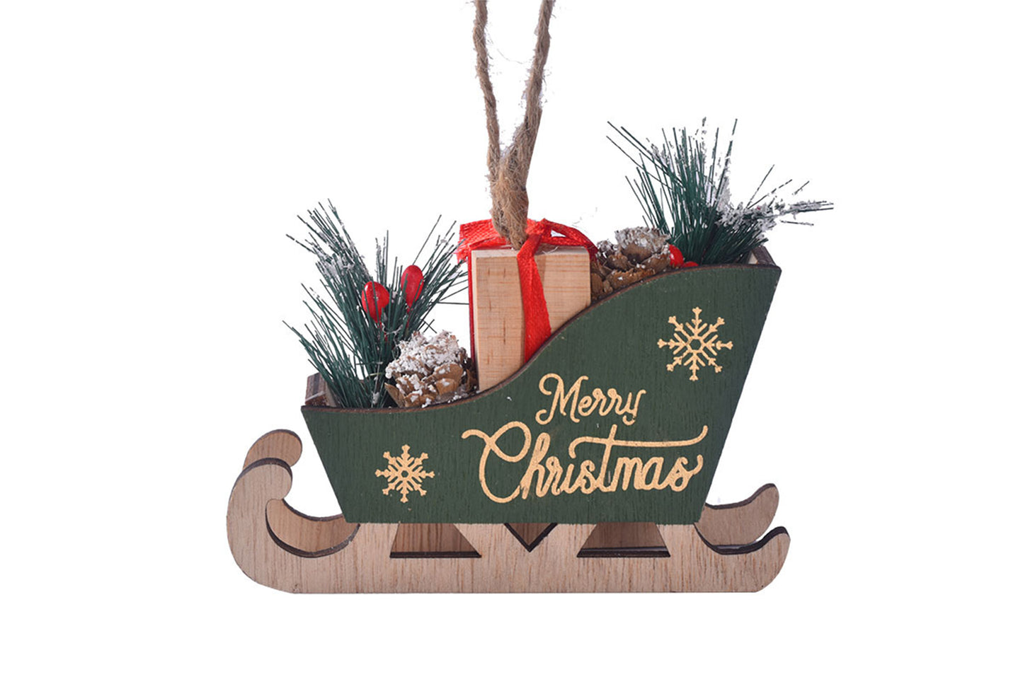 **Christmas Wooden Sleigh Ornament - Festive Decoration**