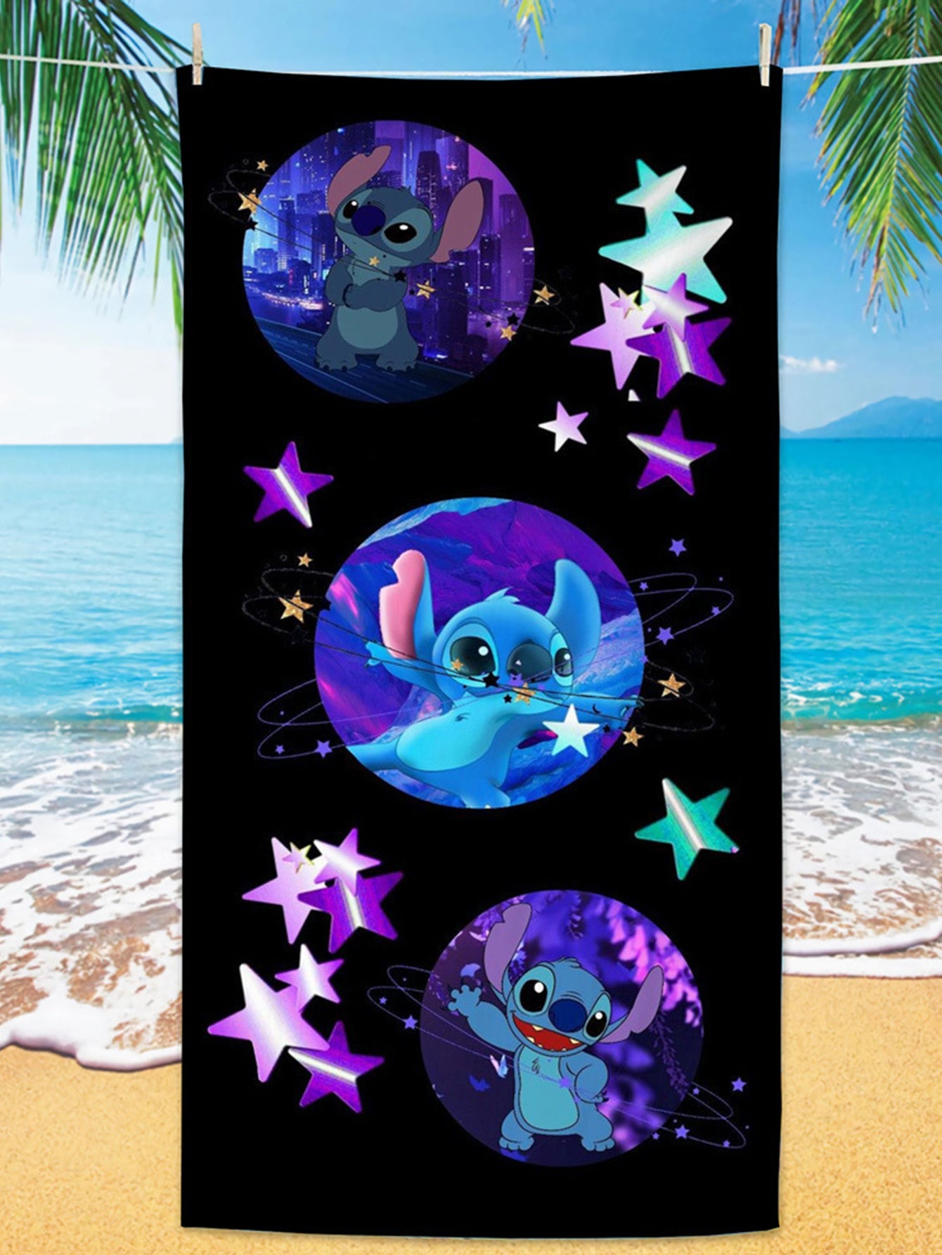 Cartoon Anime Stitch Printed Beach Towel