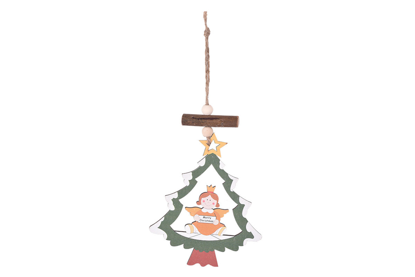**Christmas Wooden Hollow Pendant - Cartoon Themed Tree Frame Decoration**