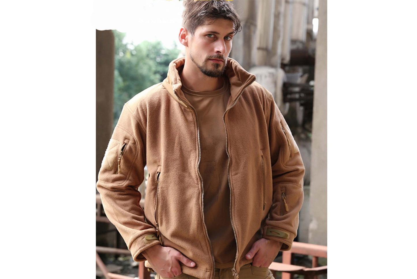 Men's Outdoor Insulated Fleece Jacket with Stand Collar