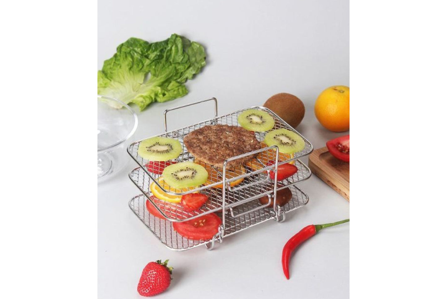 **304 Stainless Steel Air Fryer Grill Rack (3-Tier Stackable)**