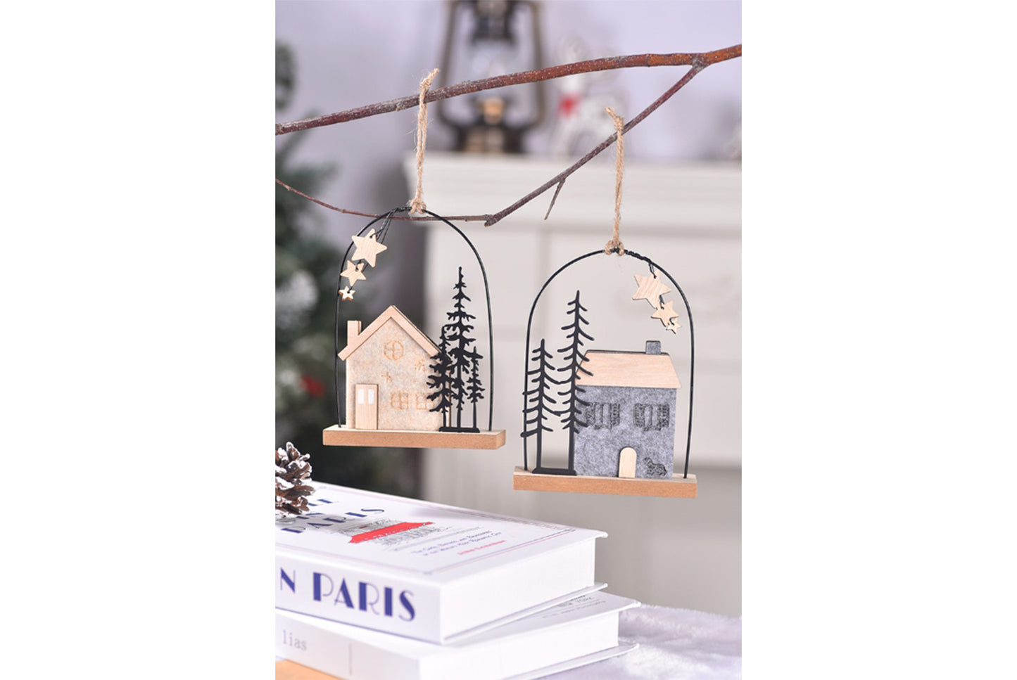 **Christmas Wooden House Ornament - Holiday Decoration**