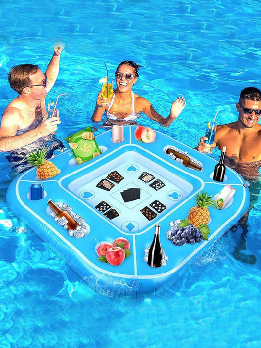 Inflatable floating row for chess and card table on water