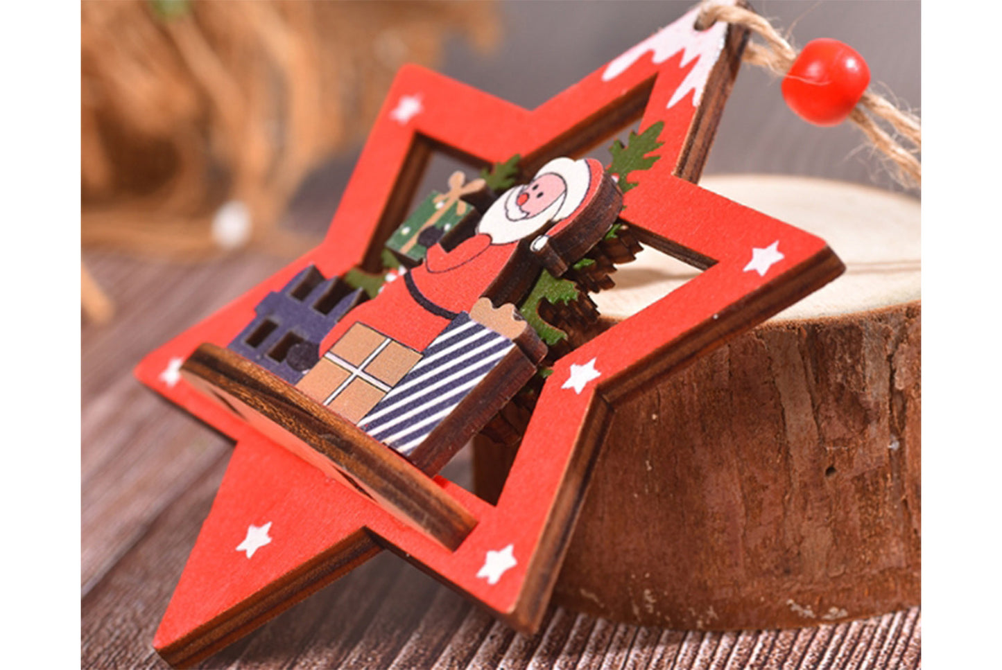 *Christmas Wooden 3D Ornament - Santa Claus, Snowman, and Deer Ornament*