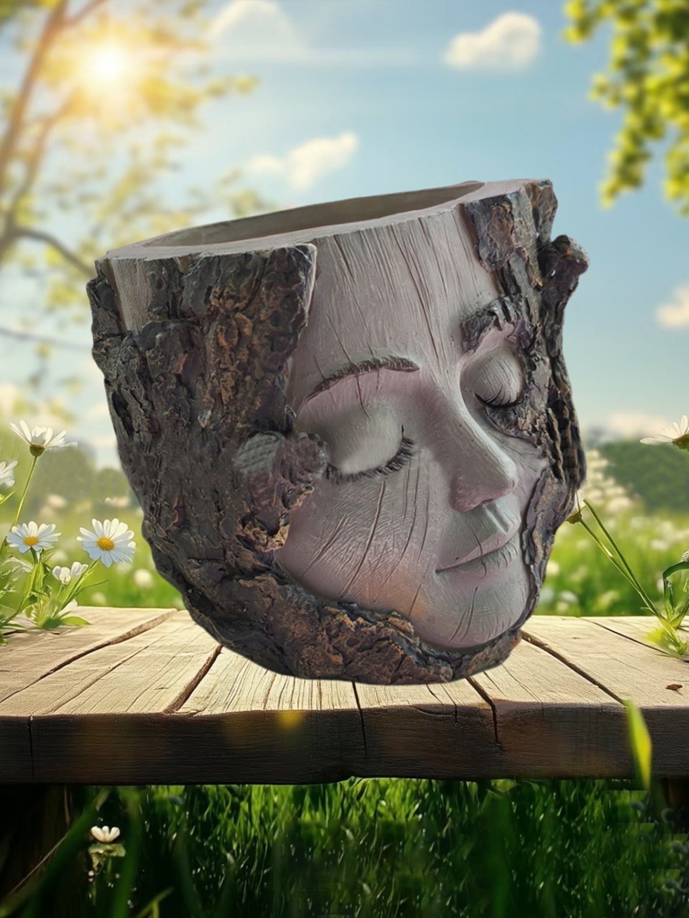 Tree Stump Girl Resin Craft