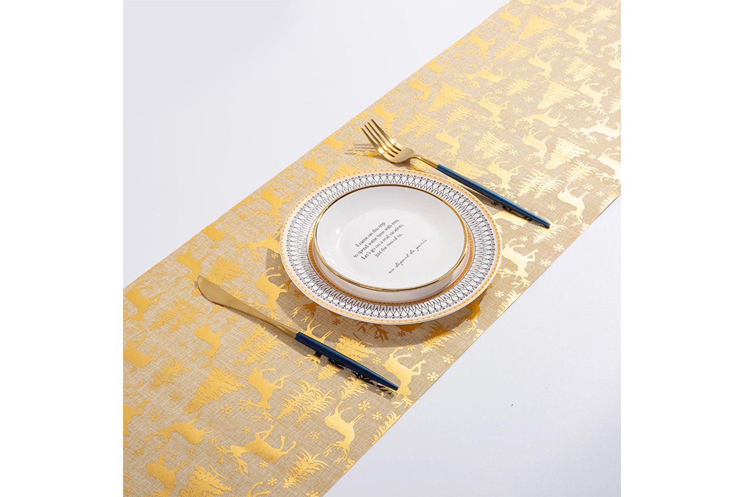 Christmas Gold-stamped Fine Linen Table Runner