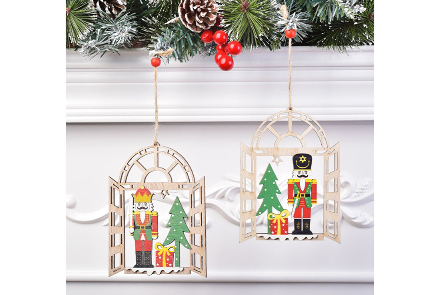 **Christmas Wooden Walnut Soldier Pendant - Classic Holiday Decoration**