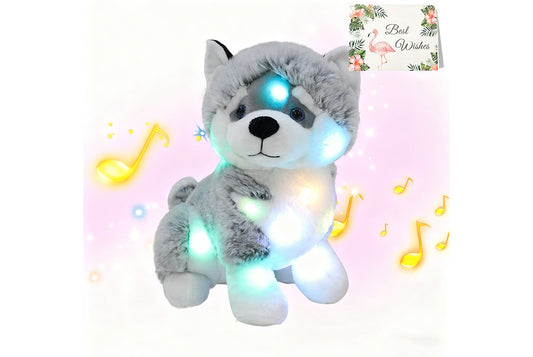 **Colorful Musical Luminous Husky | Sleep-Soothing Plush Toy**
