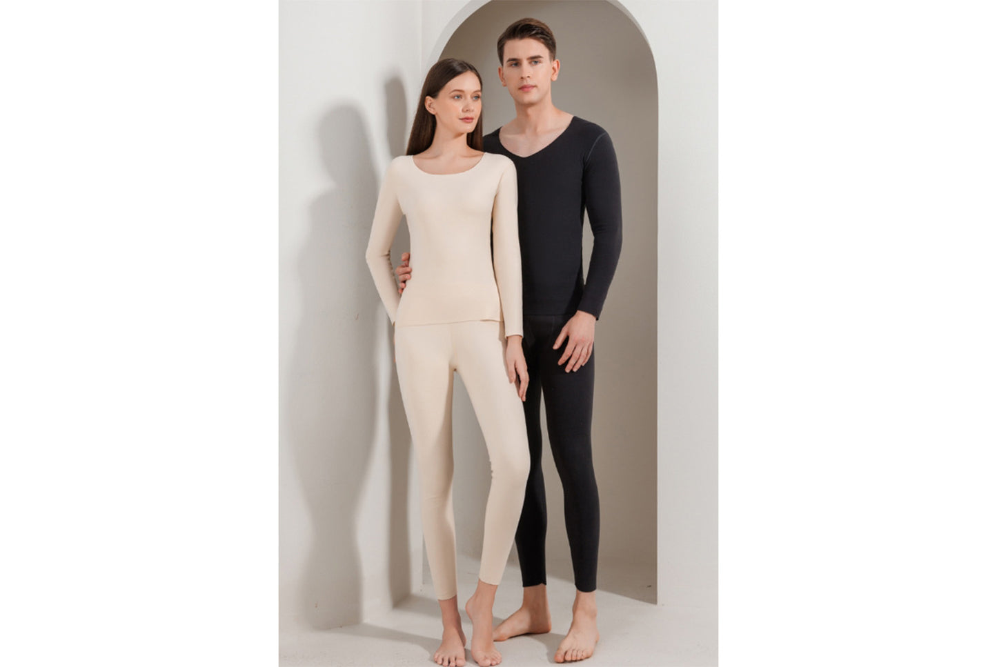 **Couple's Double-Sided Brushed Seamless Thermal Underwear Set**