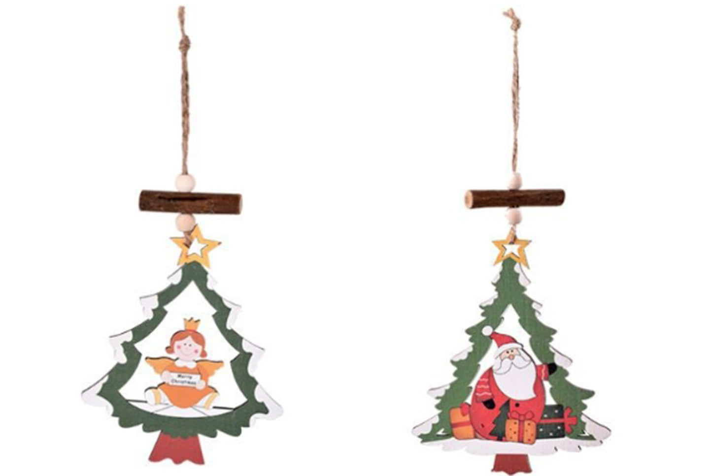 **Christmas Wooden Hollow Pendant - Cartoon Themed Tree Frame Decoration**