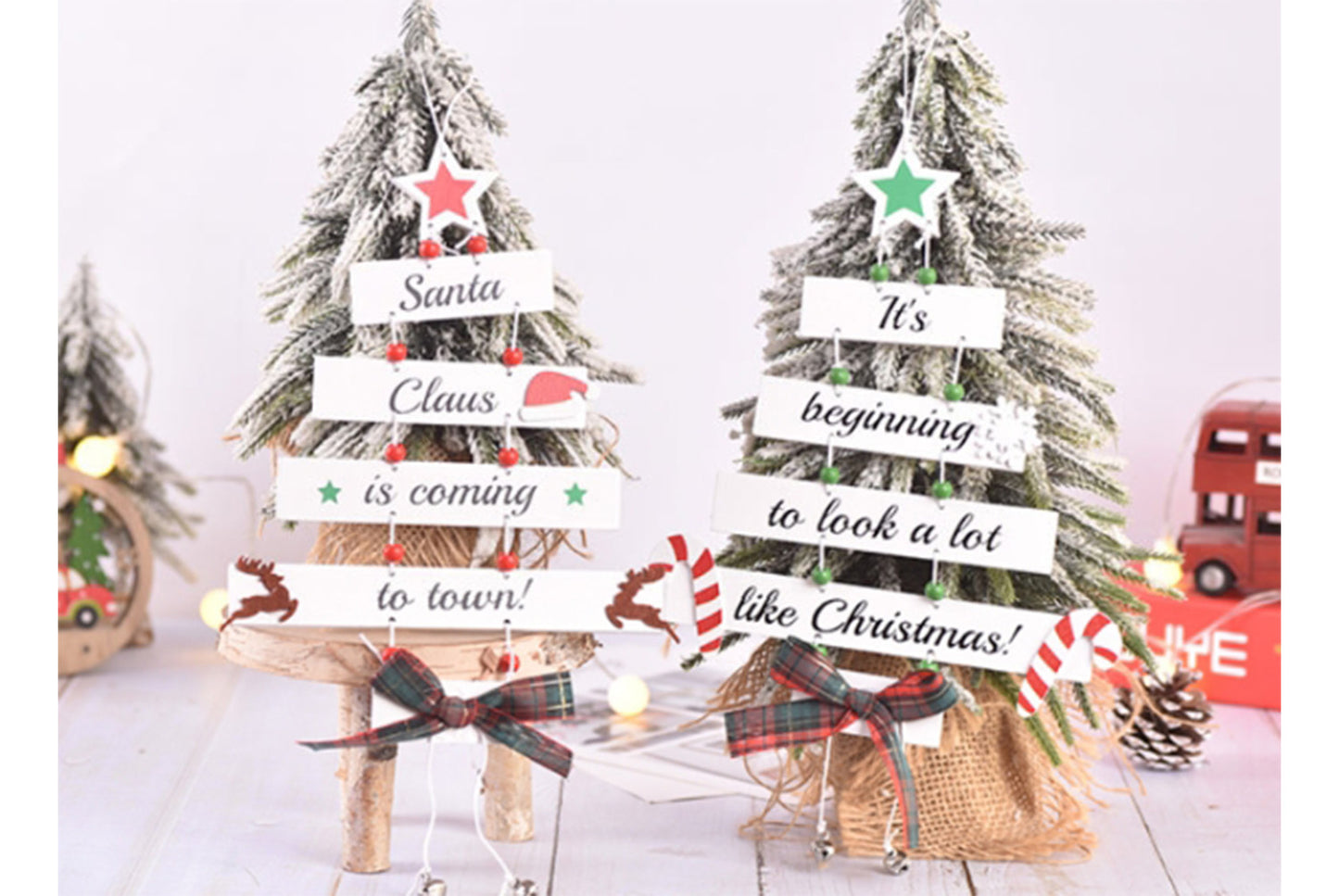 **Christmas Tree Shaped Wooden Ornament - Colorful Letter Ornament**