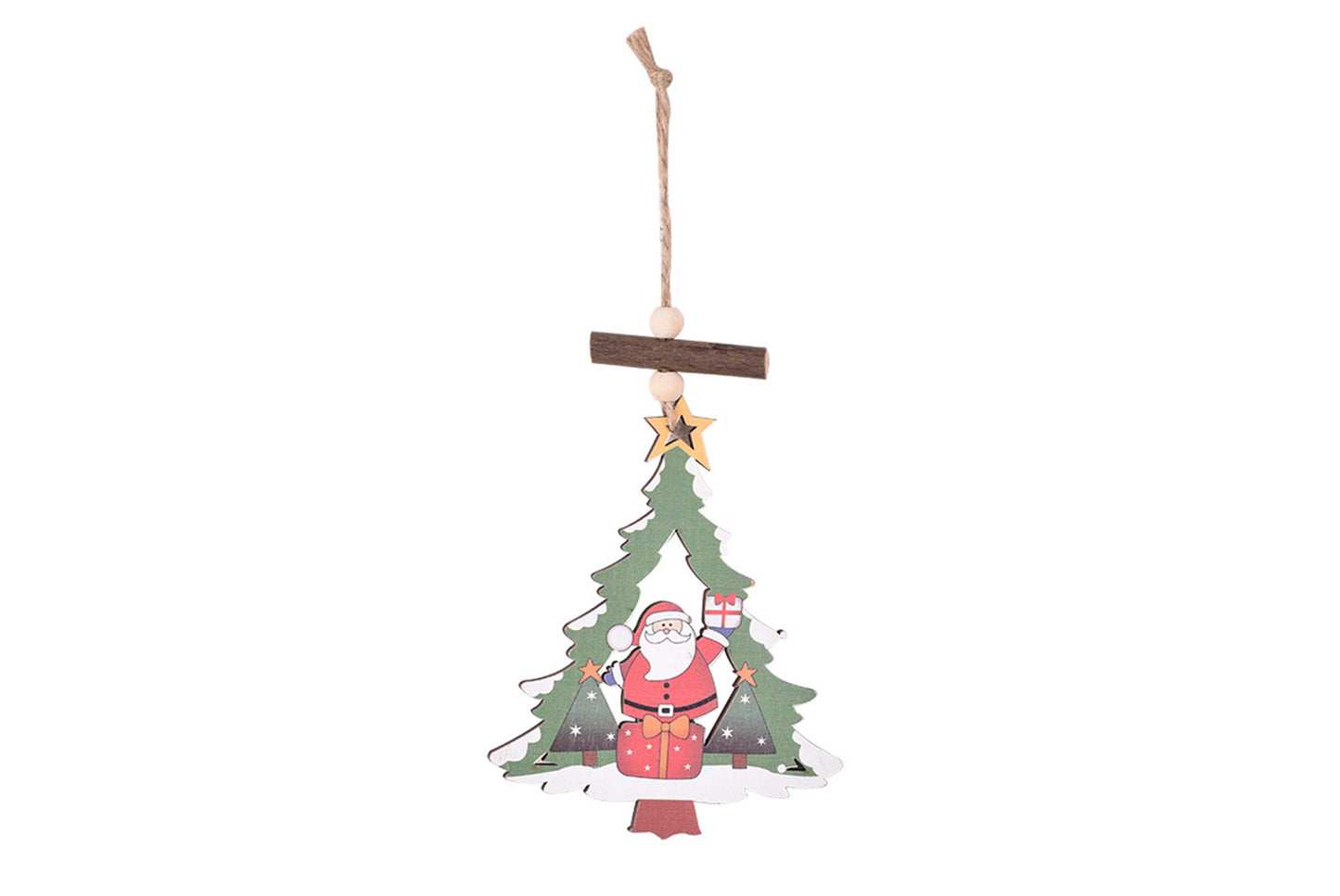 **Christmas Wooden Hollow Pendant - Cartoon Themed Tree Frame Decoration**