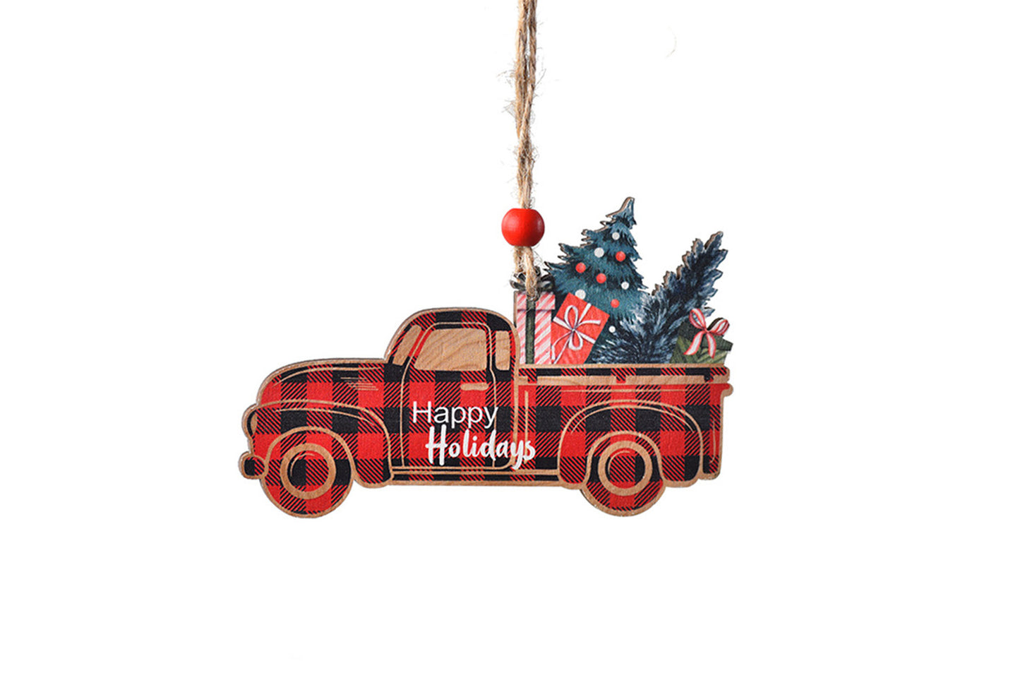 **Christmas Painted Wooden Car Ornament - Christmas Tree Decoration**