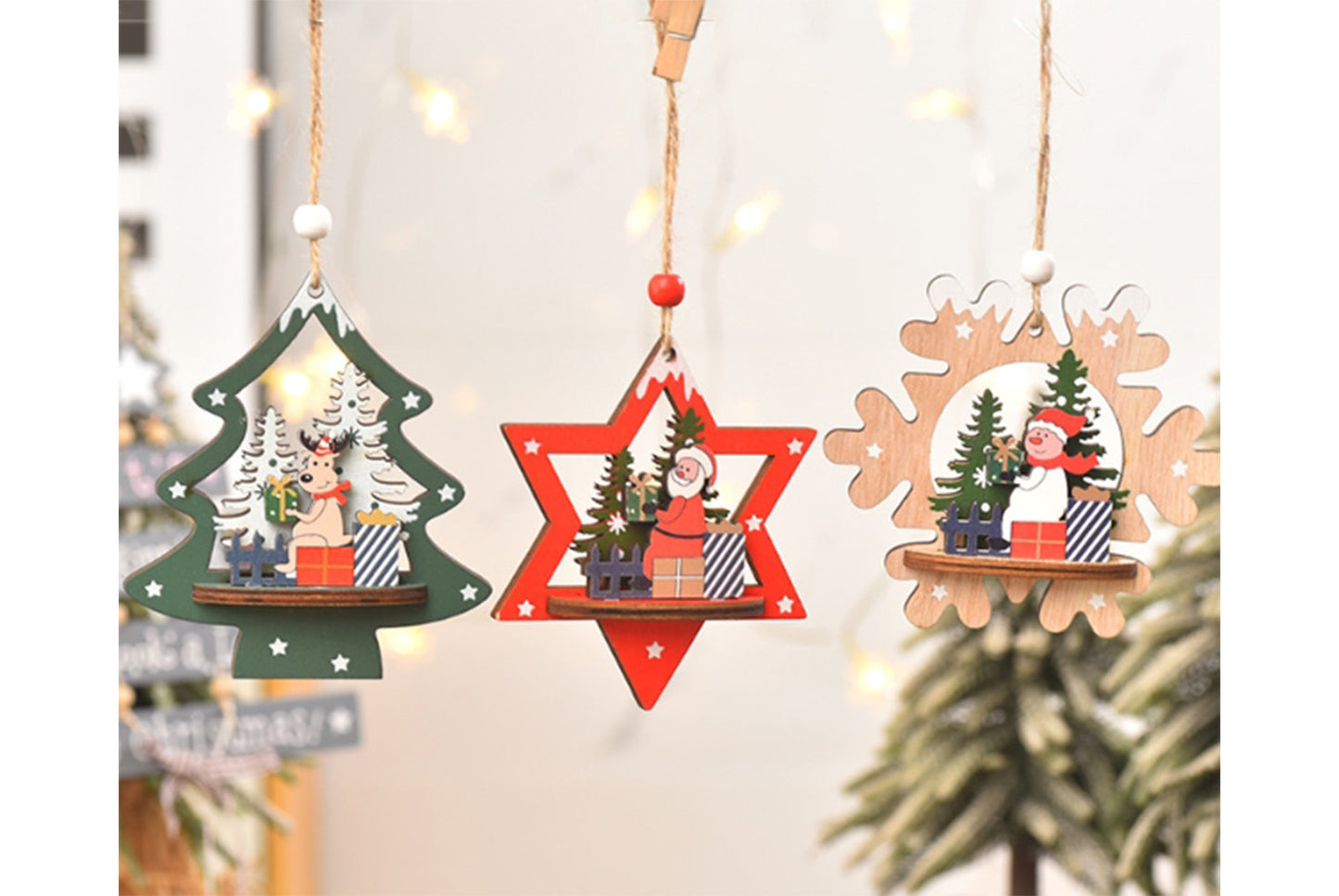 *Christmas Wooden 3D Ornament - Santa Claus, Snowman, and Deer Ornament*