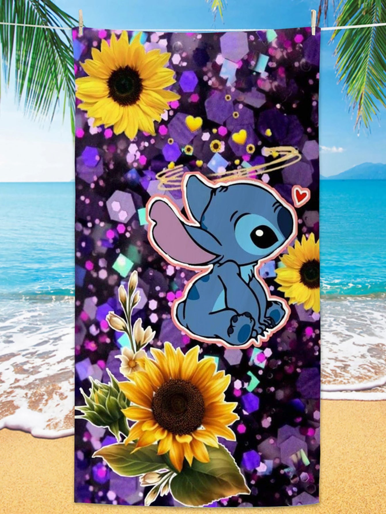 Cartoon Anime Stitch Printed Beach Towel