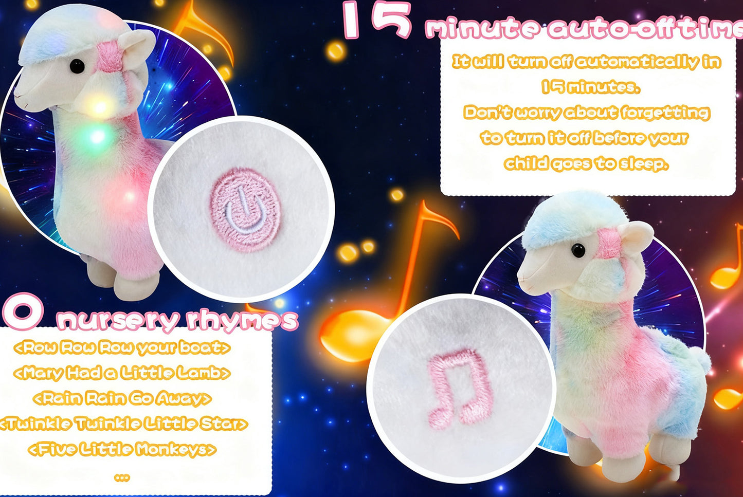 Colorful Light-Up Musical Alpaca | Singing Plush Toy