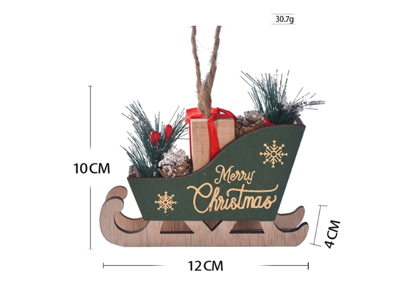 **Christmas Wooden Sleigh Ornament - Festive Decoration**