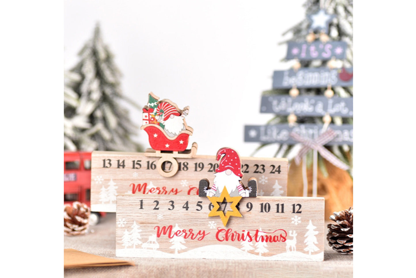 **Christmas Wooden Countdown Ornament - Faceless Old Man Creative Calendar**