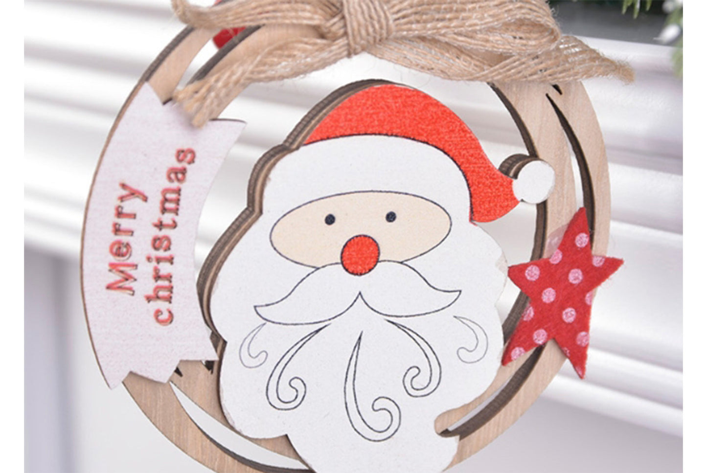 **Handmade Wooden Christmas Wreath Hanging - Classic Holiday Decoration**