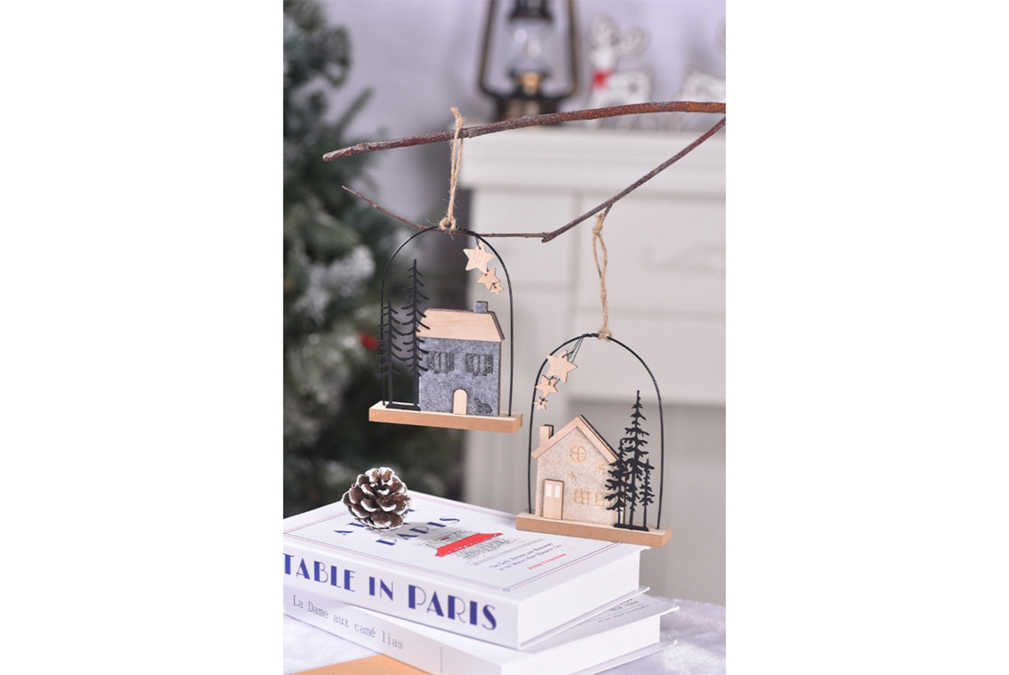 **Christmas Wooden House Ornament - Holiday Decoration**