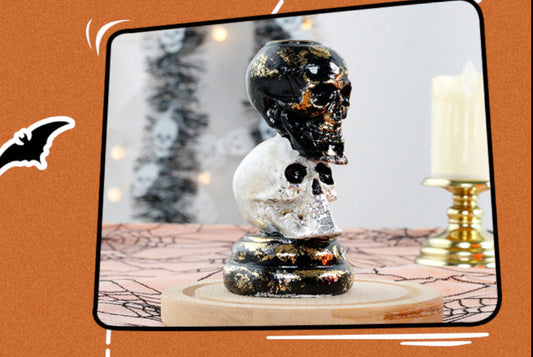 Two-tone Black and White Skull Candlestick Ornament