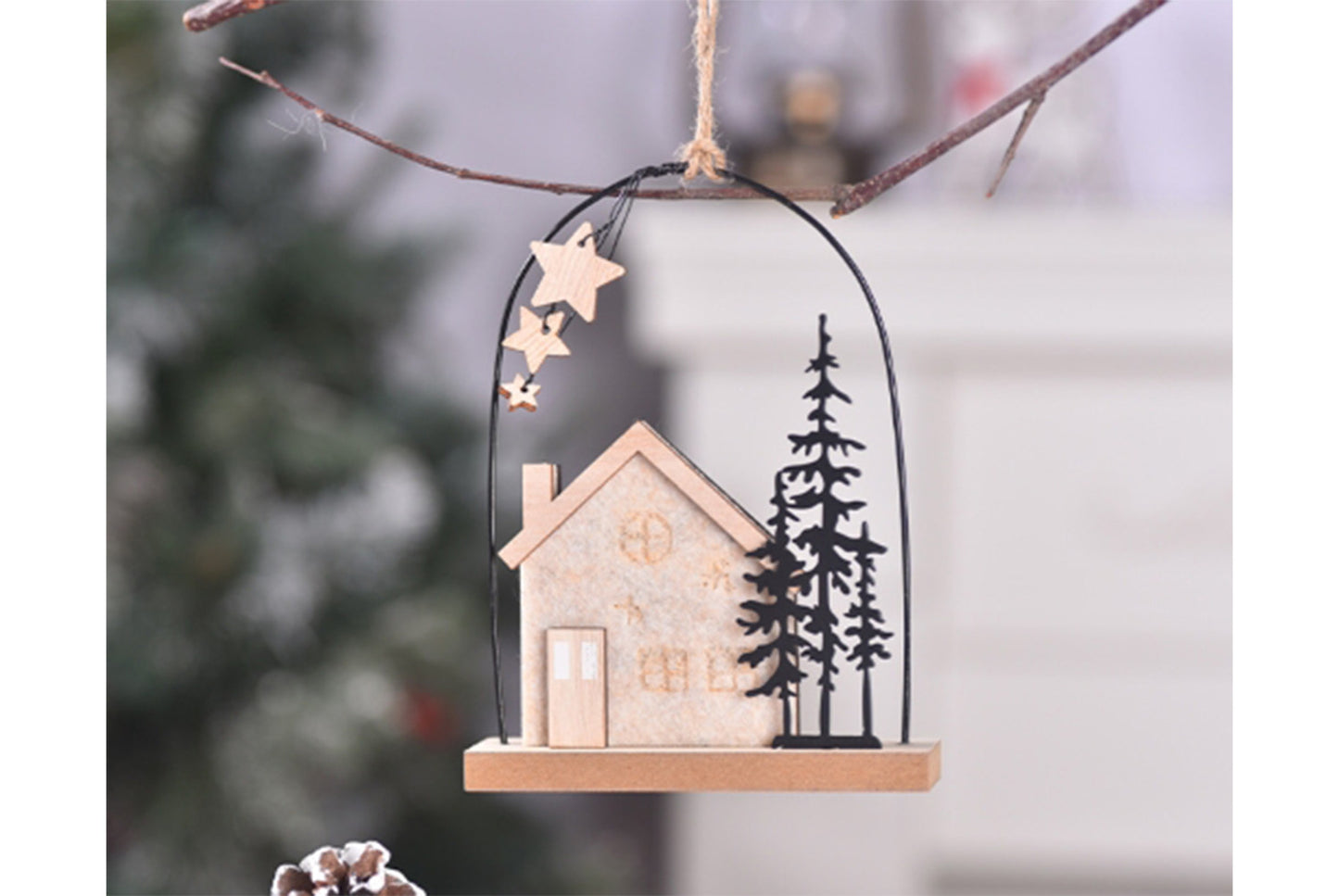 **Christmas Wooden House Ornament - Holiday Decoration**