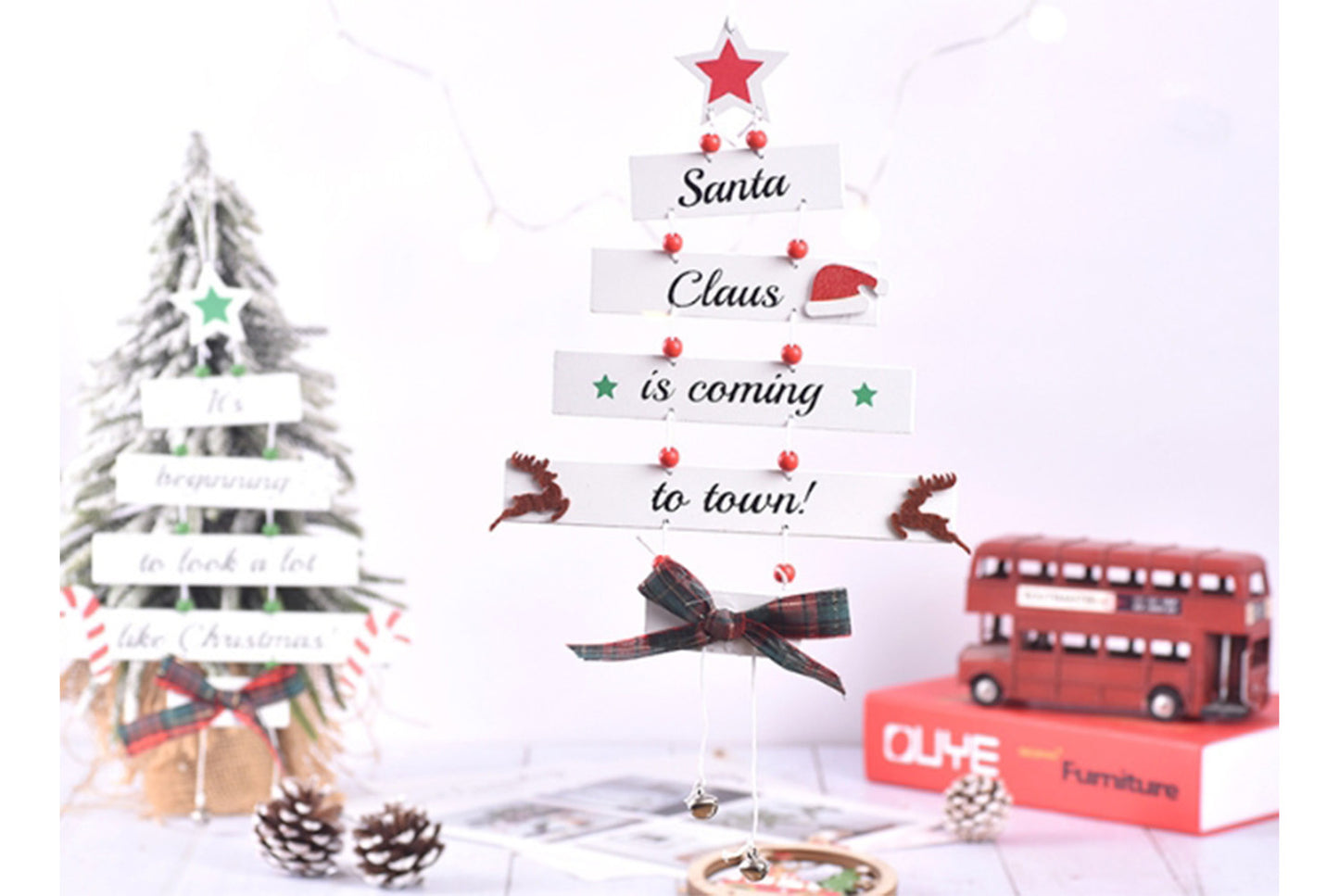 **Christmas Tree Shaped Wooden Ornament - Colorful Letter Ornament**