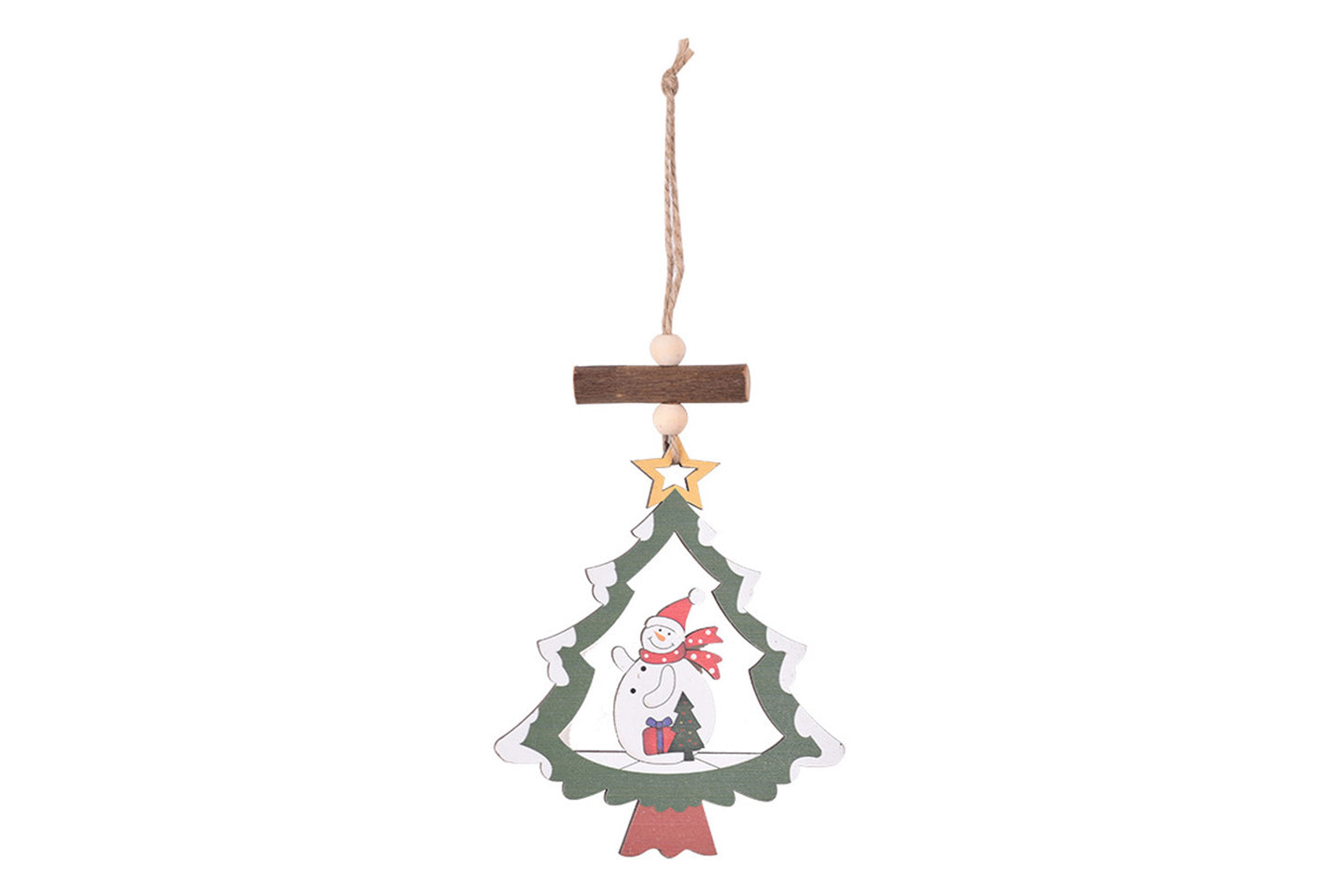 **Christmas Wooden Hollow Pendant - Cartoon Themed Tree Frame Decoration**