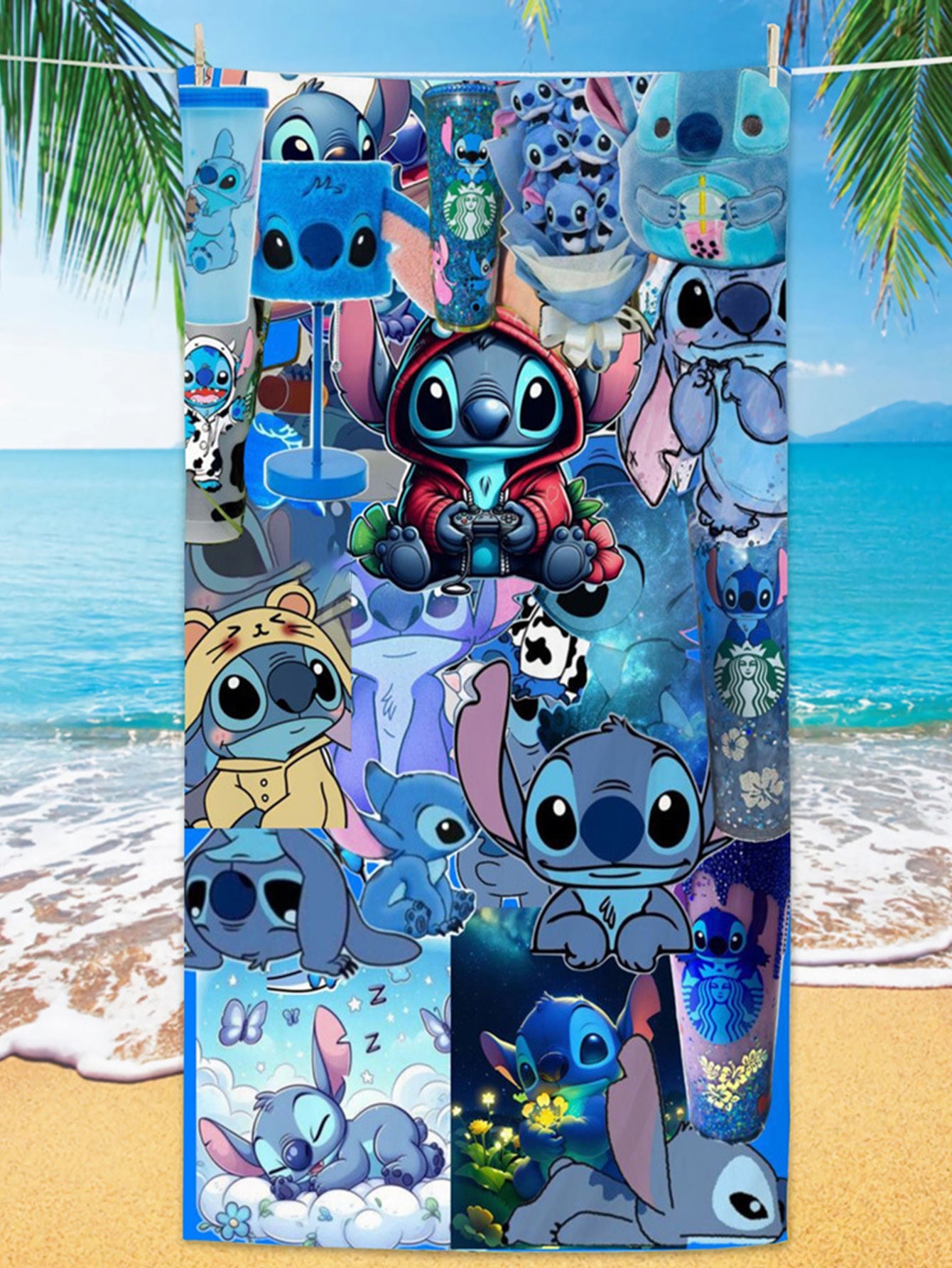 Cartoon Anime Stitch Printed Beach Towel